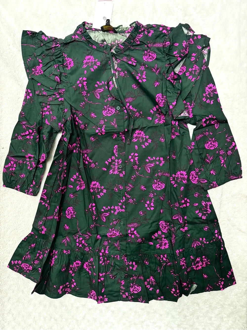 NWT- SUGARLIPS Close To You Sammy Ruffle Drop Waist Green Floral Mini Dress - Picture 6 of 15